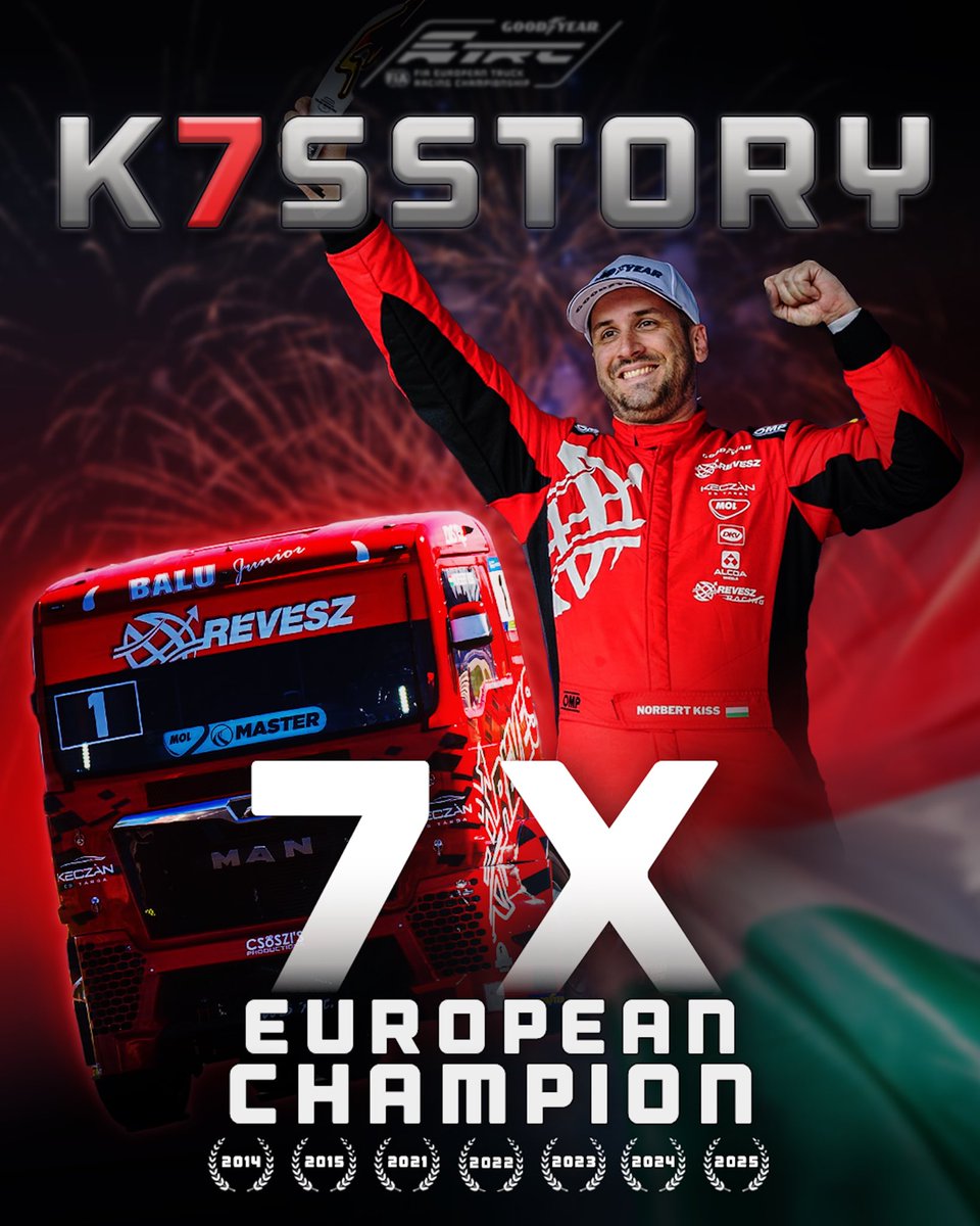 Taking Race 3 victory, Norbert Kiss makes Truck Racing history becoming the first-ever seven-time European Champion 👏

#GoodyearFIAETRC