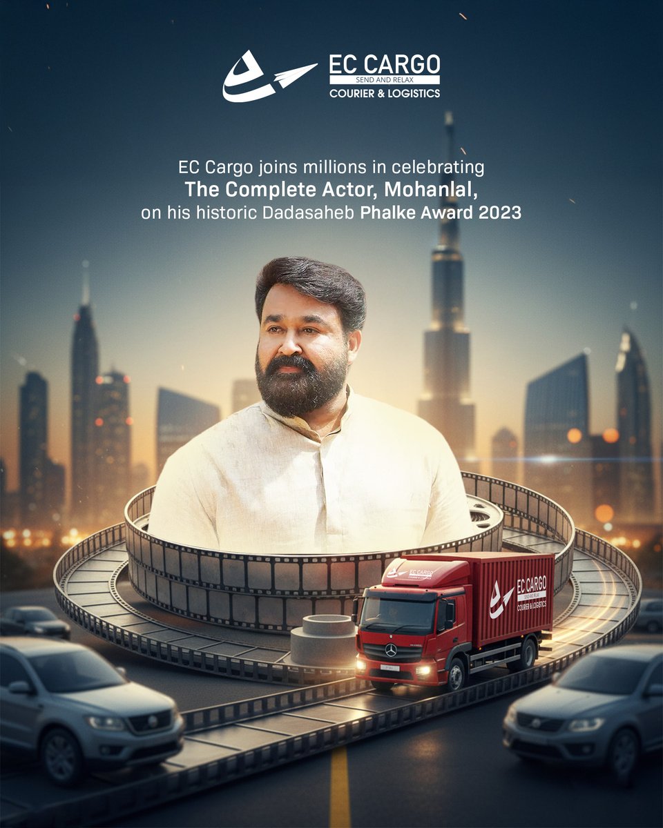 cargo_ec's tweet photo. EC Cargo joins millions in celebrating The Complete Actor, Mohanlal, on his historic Dadasaheb Phalke Award 2023 https://t.co/xZmEqe4rdt