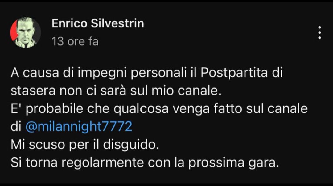 Impegni Personali = non ho materiale per insultare il Milan squadra stasera. #Milan