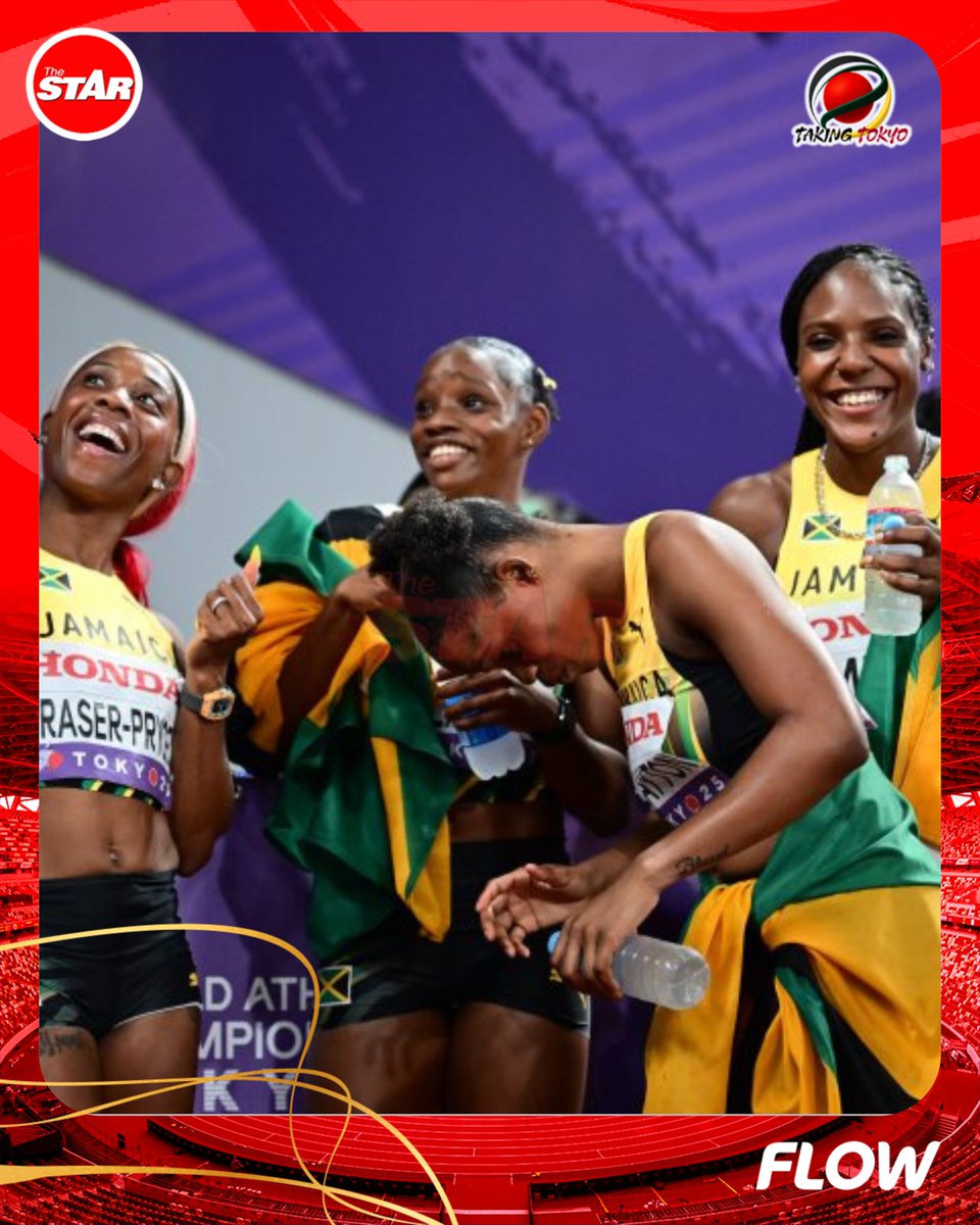 jamaicastar's tweet photo. #StarJapan: Team Jamaica closes the World Athletics Championships with 10 medals —1 gold, 6 silver, 3 bronze. Wi likkle, but wi tallawah.
It's all smiles, Lets Go! #TakingTokyo https://t.co/LiJpNXSjWn