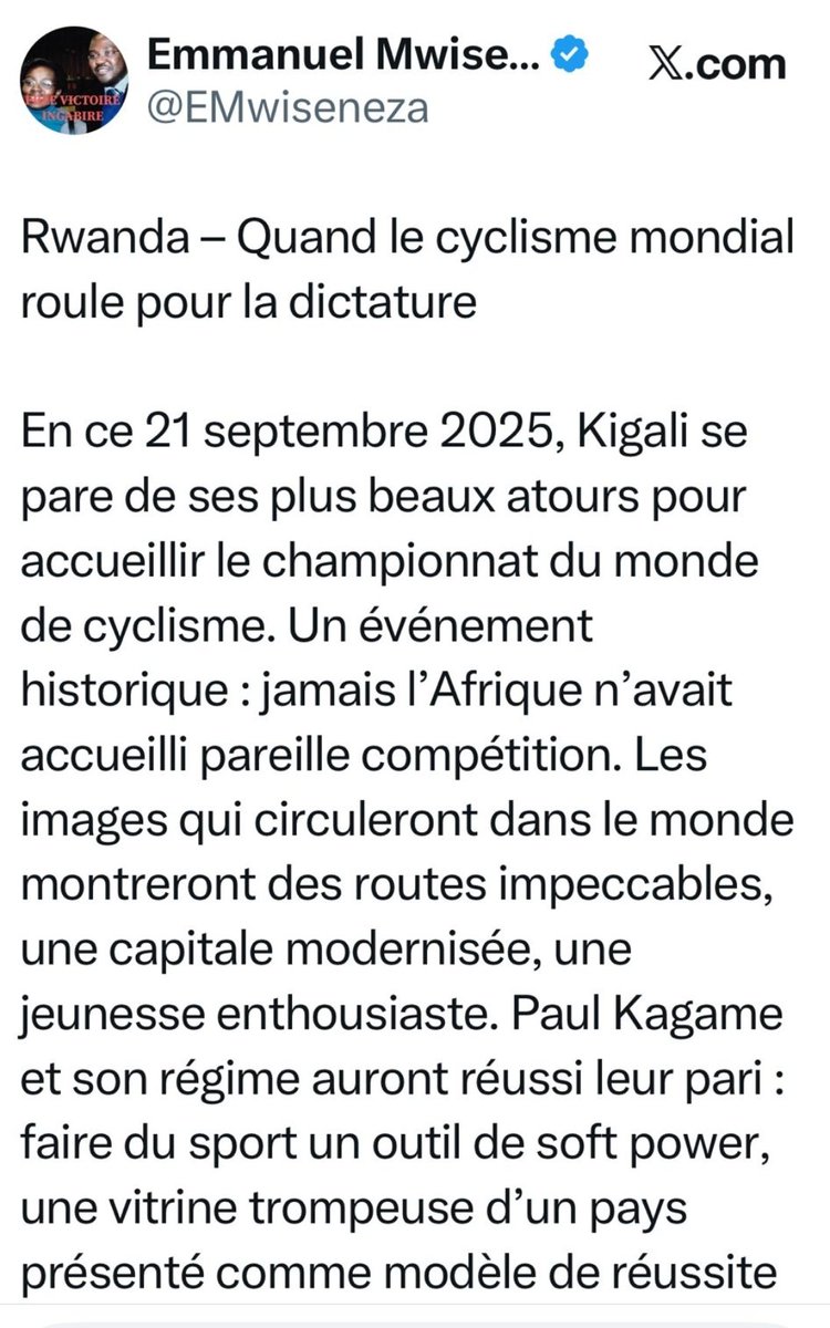manaeugene's tweet image. Kagame ne fait pas mieux que Nicolae Ceaușescu, Hitler, Mussolini, Franco, Videla ... ils utilisaient le sport comme un écran de fumée, Aujoud&apos;hui, leur disciple #Kagame instrumentalise le #Cyclisme ( UCI) et le sponsoring européen pour blanchir son régime &amp;amp; le #Genocost @TISSOT