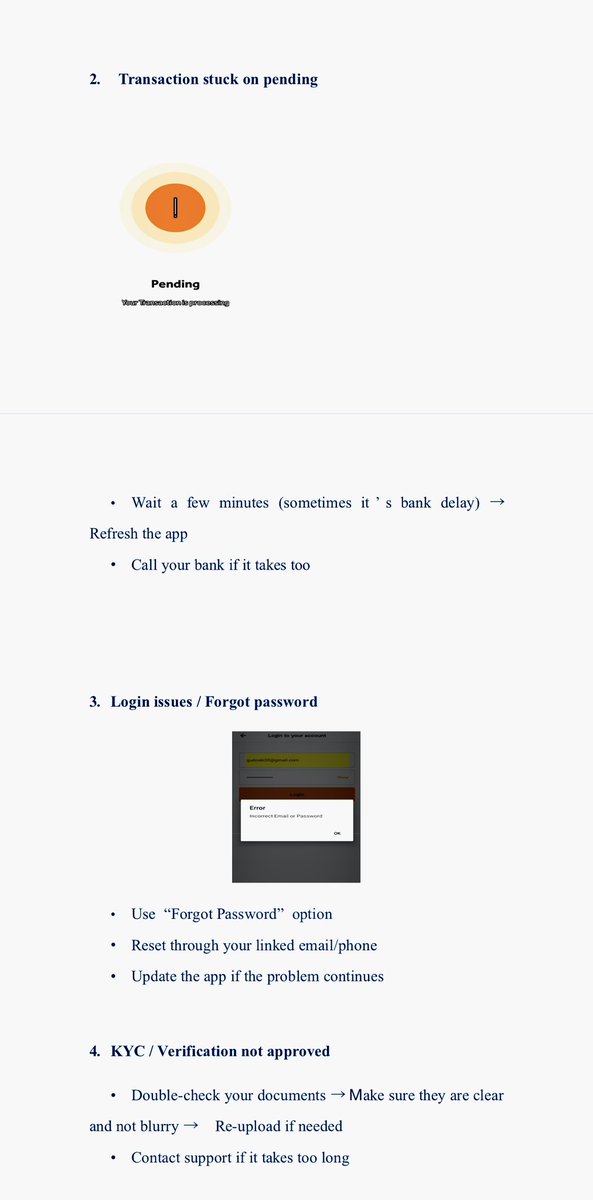 Arafahhh___'s tweet image. As part of my technical writing journey, I built a Troubleshooting Guide for @theflutterwave users.
From failed payments to login issues here’s how I turned frustrations into simple fixes ✨
#TechnicalWriting #Flutterwave #UXWriting #Fintech