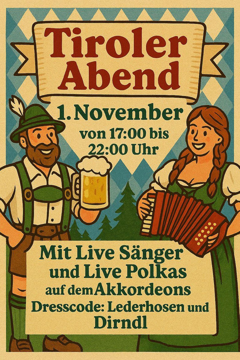 Zaterdag 1 november: Tiroler Abend 🍺🎶