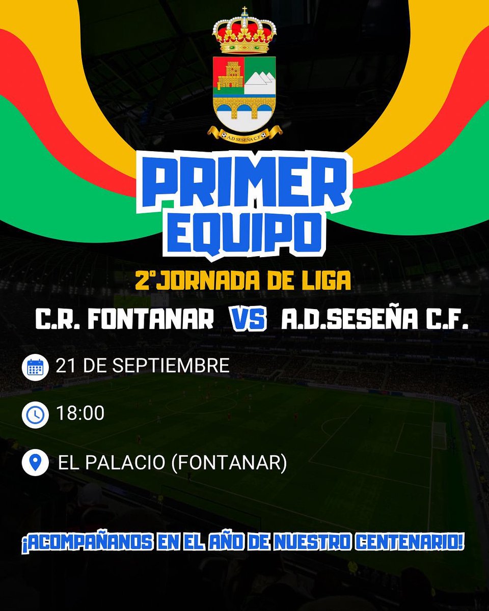 ⚽ Segundo partido de liga

Este domingo el AD Seseña CF visita Fontanar en un nuevo intento por conseguir los 3 puntos en la temporada del #CienAños 💯.

🗓️ 21/09 ⏰ 18:00h
📍 Fontanar

¡Vamos equipo! 🔴🟡
#ADSeseñaCF #RojoYAmarillo #ComienzaLaLiga