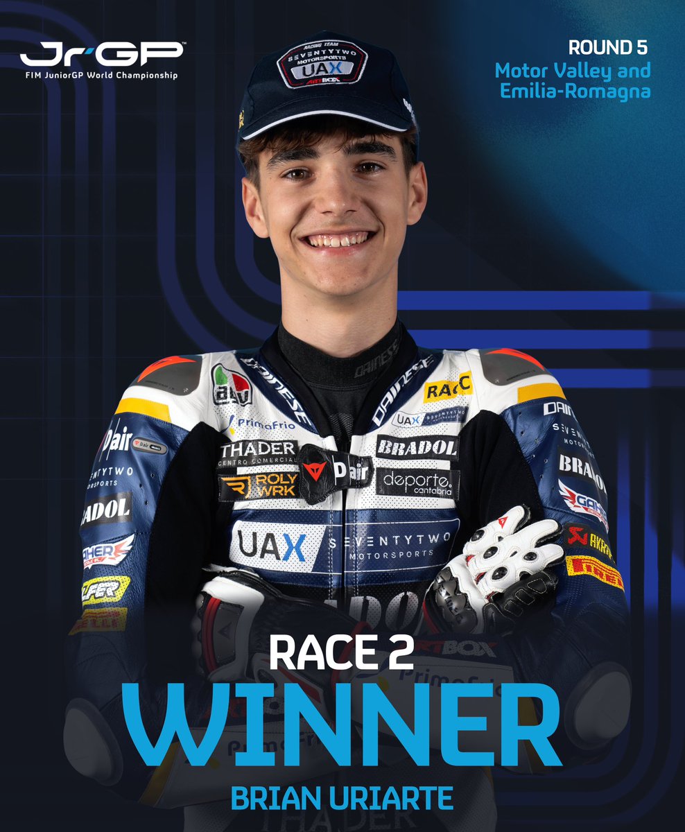 All under control! 🫡

Brian Uriarte dominates at Misano, claiming his fifth #JuniorGP victory of the season with a flawless lights-to-flag performance 🔝

#RoadToMotoGP🏁