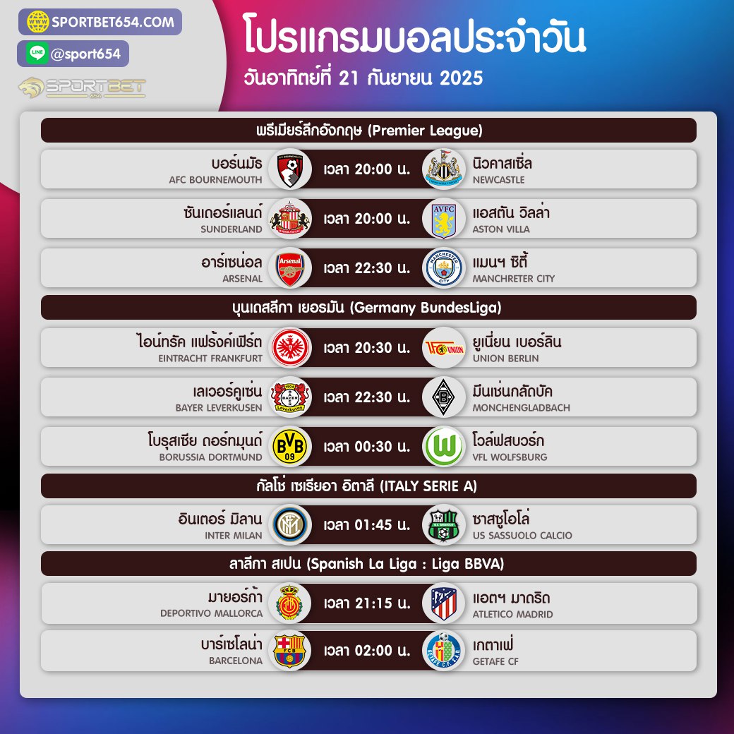 ตารางบอล ประจำวันเสาร์ที่ 21 กันยายน 2568 🔥 #ฟุตบอล #บอลวันนี้ #ตารางบอล #บอลน้ำดีสมัครฟรี  >>  taplink.cc/sport654