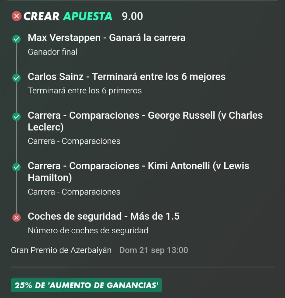 Safety en la vuelta 1 y todo el resto de la carrera sin accidentes, en Bakú...

Que pena que ahora mismo en la F1 haya muy pocos pilotos con un par de🥚🥚