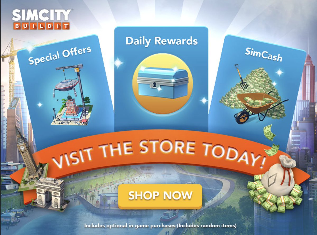 SimCity BuildIt (@simcitybuildit) on Twitter photo Hi, Mayors!
Don't forget to drop by the webstore for exclusive deals and daily rewards! 😉 
store.simcitybuildit.com Hi, Mayors!
Don't forget to drop by the webstore for exclusive deals and daily rewards! 😉 
store.simcitybuildit.com