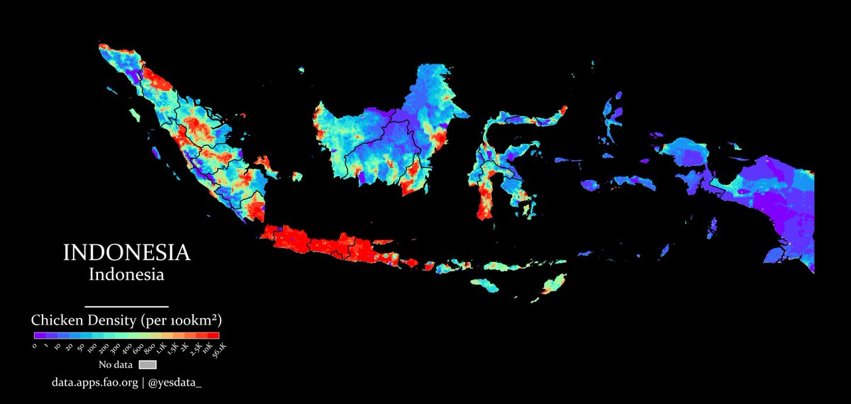🐔 Series: Chicken Density (No. 3) - Indonesia

Indonesia has a massive chicken population, supporting its huge poultry industry.

🔧 Tools: Python (Rasterio, Geopandas, Shapely)