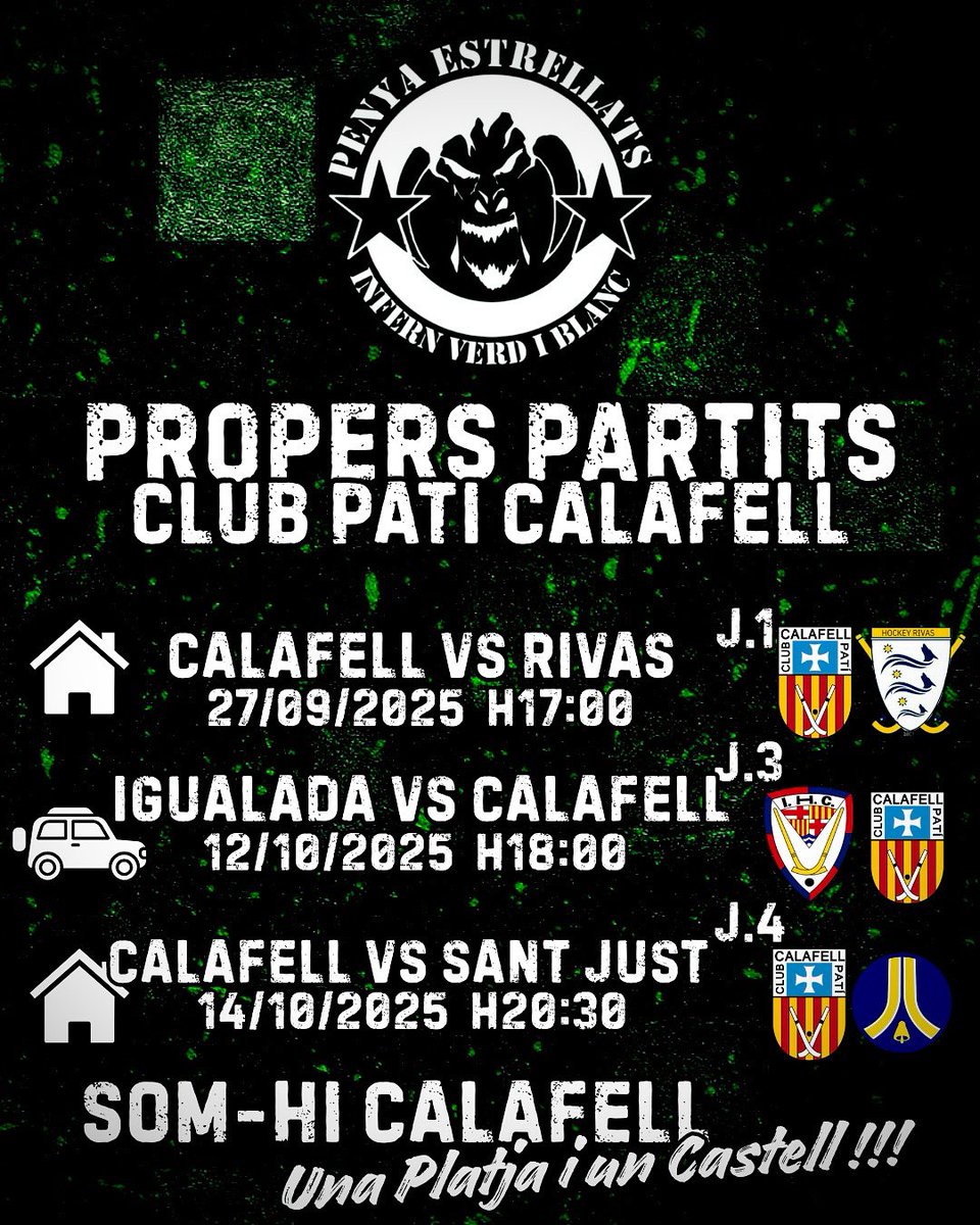 𝐎𝐊 𝐋𝐋𝐈𝐆𝐀

Aquests seran els tres partits on començara la nostra aventura verda y blanca per la Lliga. 

Som-hi Calafell, Som-hi Estrellats⚔️👊🏻