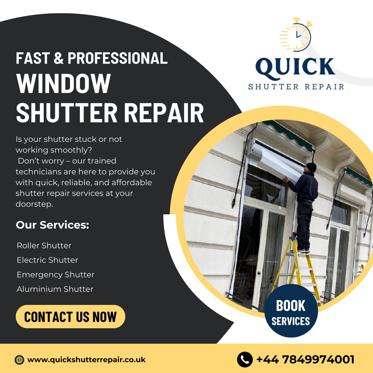 quick36440's tweet image. Broken shutter got you stuck? 😫 Get it fixed fast! Our professional team provides quick and affordable window shutter repair services right at your doorstep. We specialize in roller, electric, and aluminium shutters. #ShutterRepair #London #HomeMaintenance #EmergencyShutter
