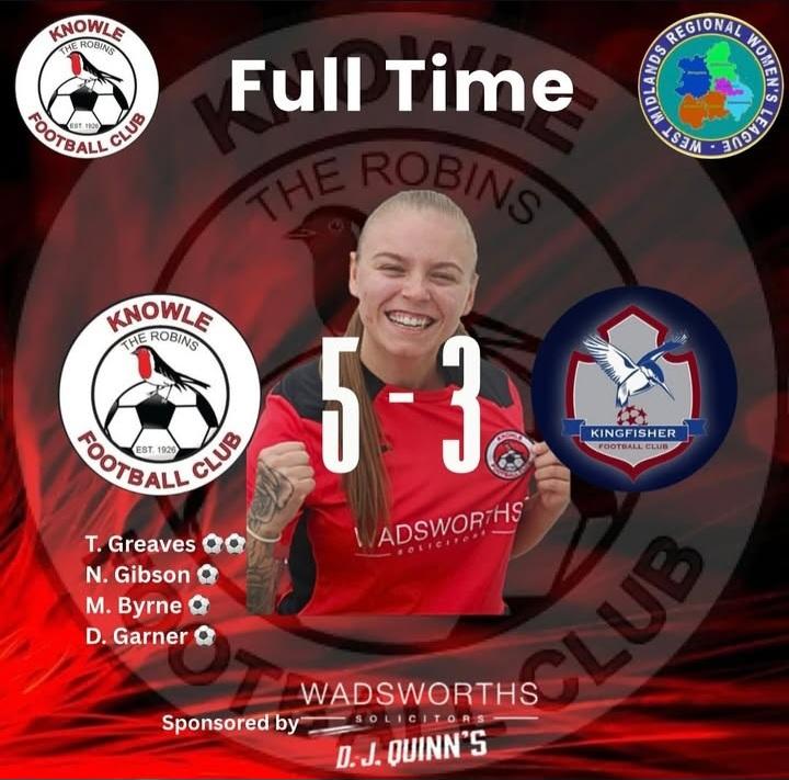 Another 3pts in the bag!
Knowle 5-3 Kingfisher
⚽️⚽️ Greaves (available to sponsor)
⚽️ Garner (sponsored by <a href="/JohnAirserveSmc/">John Price</a>)
⚽️ Byrne (<a href="/SurgeryGroupUK/">Surgery Group</a>)
⚽️🏆Gibson (available to sponsor)

#knowleladiesfc #UpTheRobins #wmwrl