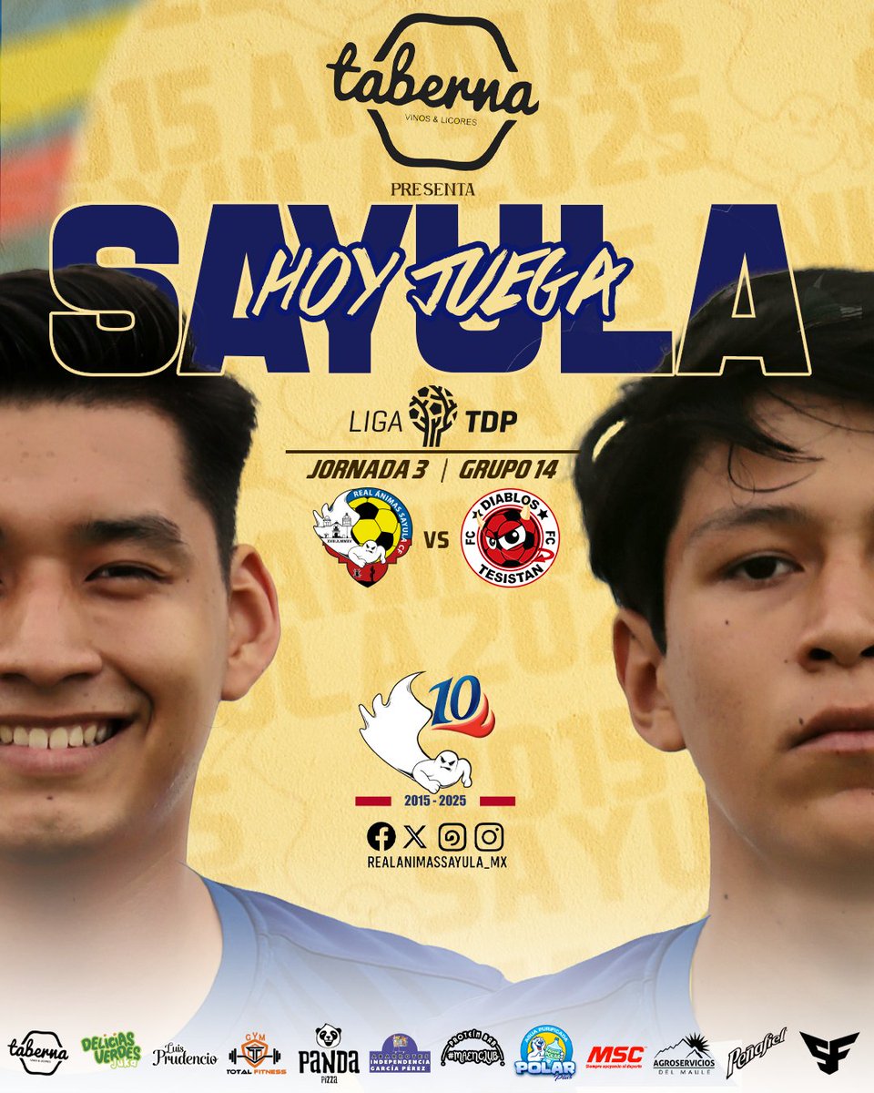 ¡𝙃𝙊𝙔 𝙅𝙐𝙀𝙂𝘼 𝙎𝘼𝙔𝙐𝙇𝘼! 👊👻🔥. 

¡Nos vemos está tarde en el Díaz Ordaz! 👻⚽

#AnimasSayula
#10aniversario #LigaTDP
