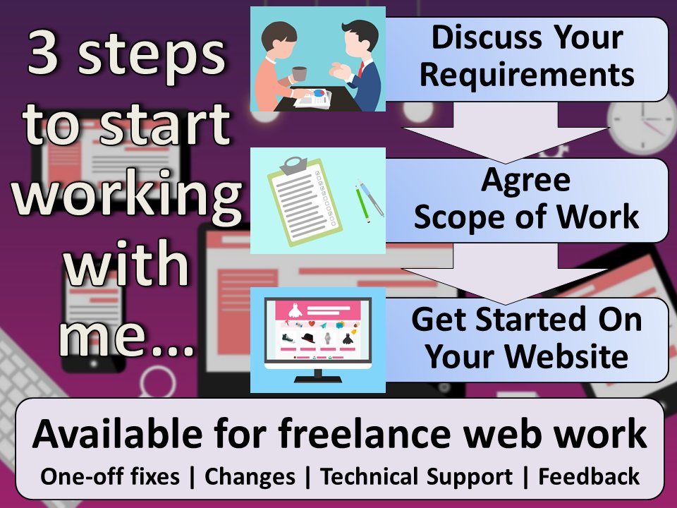 LibraryPlayer's tweet image. Looking for help with your website?

Whether its problems fixed, feedback, changes, or support - I&apos;m available for freelance web work!

We&apos;ll discuss your requirements, agree the work, then I&apos;ll get started.

Send me a message to discuss further!