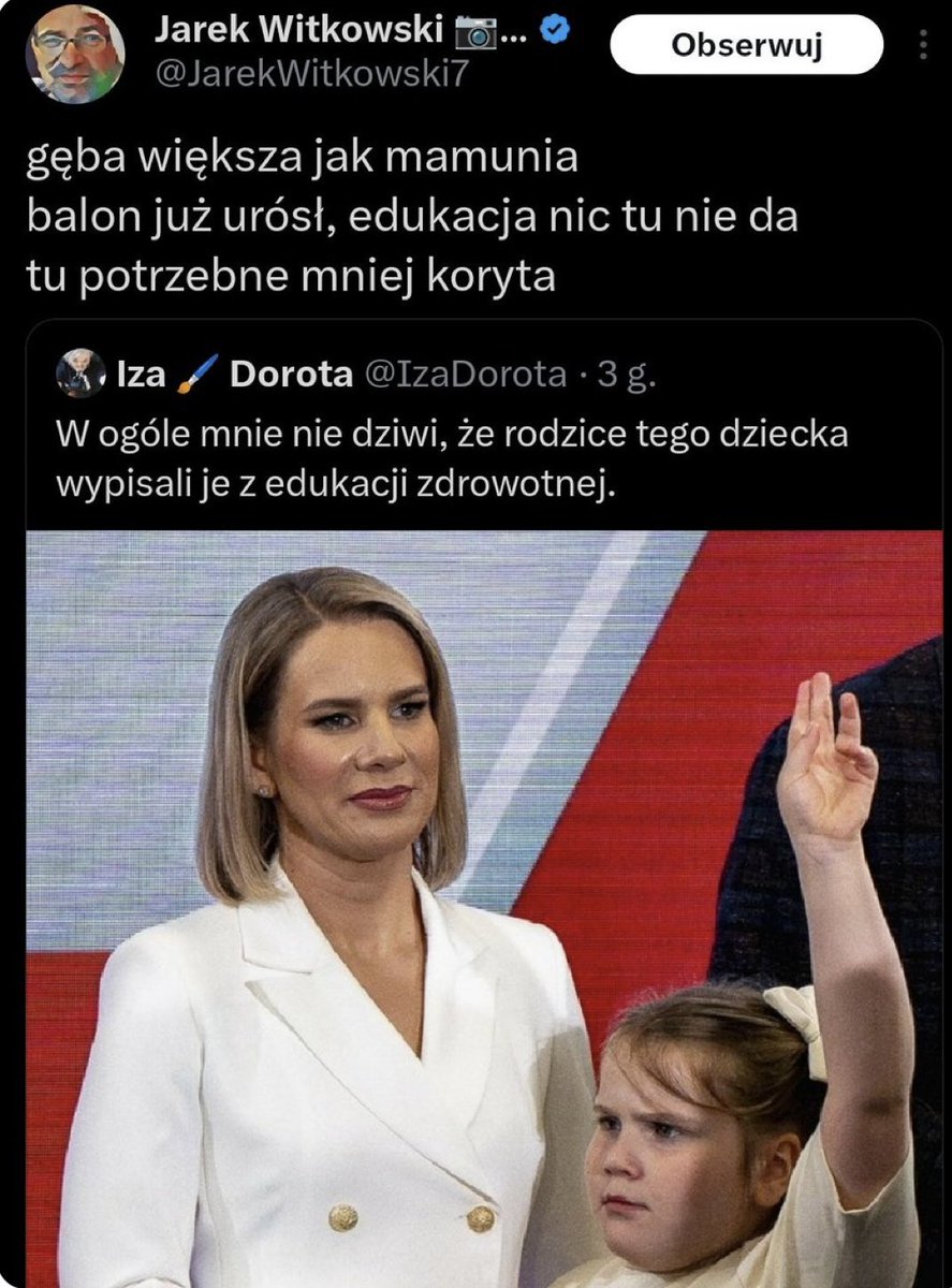 Oto przedstawiciel "uśmiechniętej Polski!" Jeden z wielu. Jaką trzeba być żałosną gnidą, żeby tak napisać o dziecku. Tak hejtować, atakować! Obrzydliwość! Splunąć nie warto, bo śliny szkoda na tą dzicz!