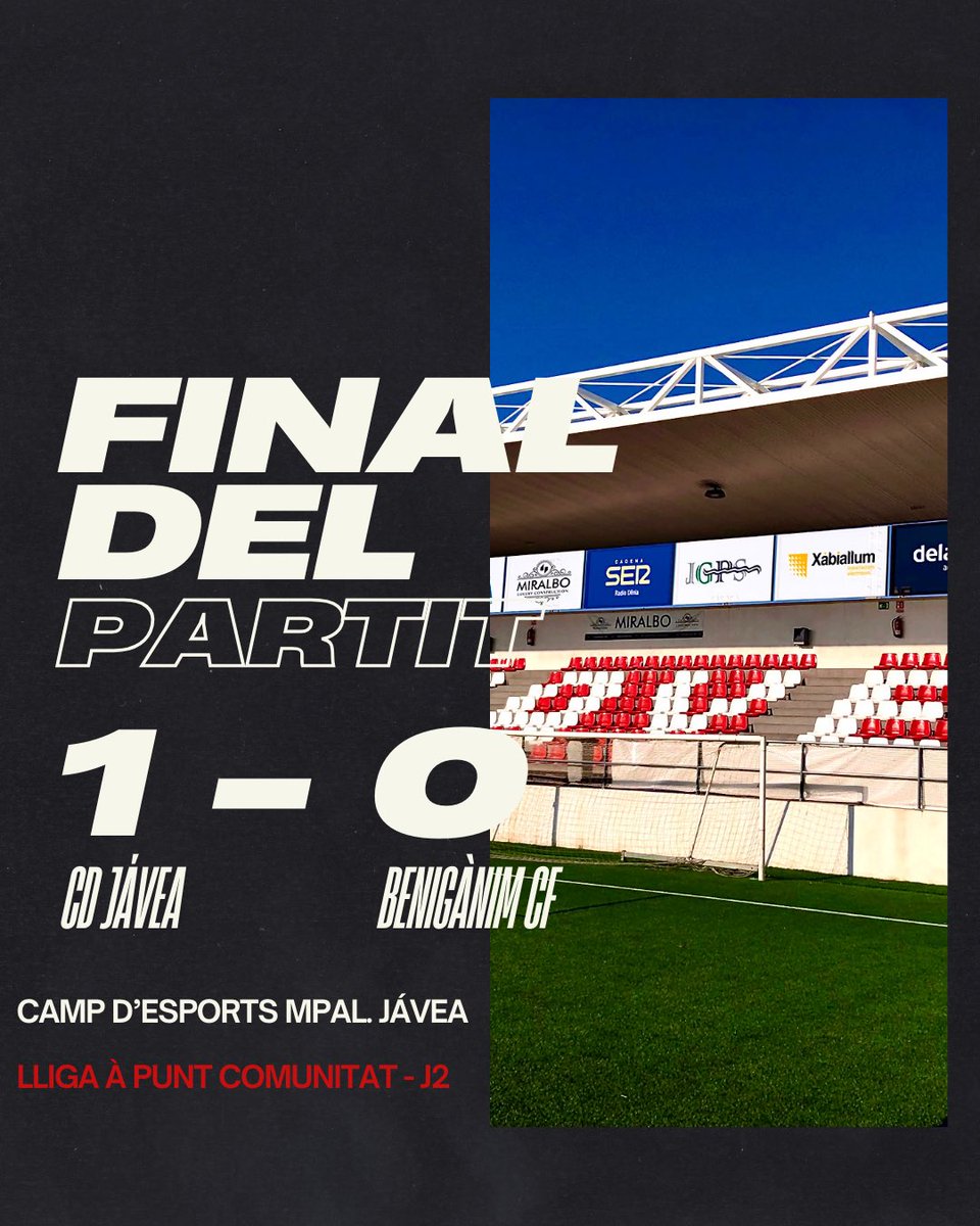 🔚 90’+4 | 1-0 | Final del #JáveaBenigànim a al camp d'esports municipal de Jávea!

25/26 UNITS, IMPARABLES