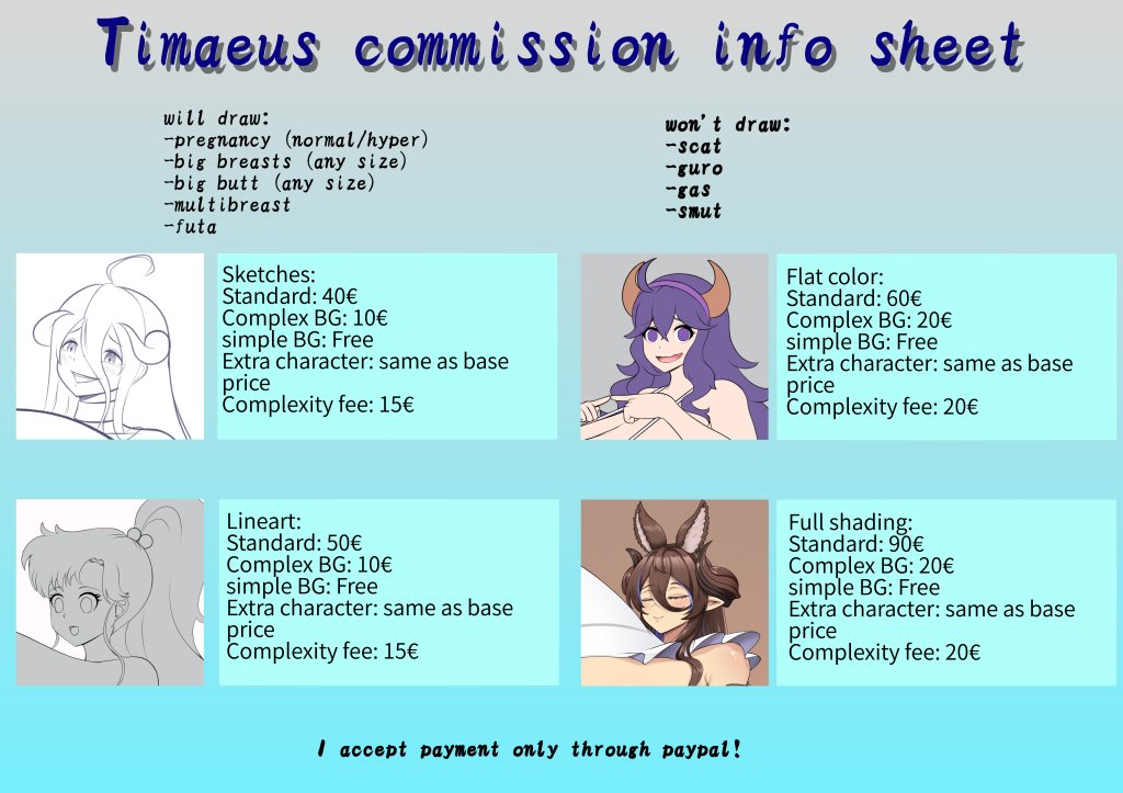 i'm opening up 3 commission slots. DM me your commision idead and i'll select which one to do.