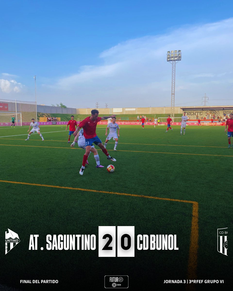 FINAAAAAAL EN EL NOU CAMP DE MORVEDRE, EL SAGUNTINO SE IMPUSO POR 2-0 ANTE EL CB Buñol

Atlético Saguntino 2️⃣-0️⃣ CD Buñol
⚽️Adama Sangare
⚽️Serio Magariño

🟥Víctor (Buñol)
🟥Kike Torrent (Saguntino)

#AtléticoSaguntino #SomosRomanos #3RFEF #SaguntinoBuñol