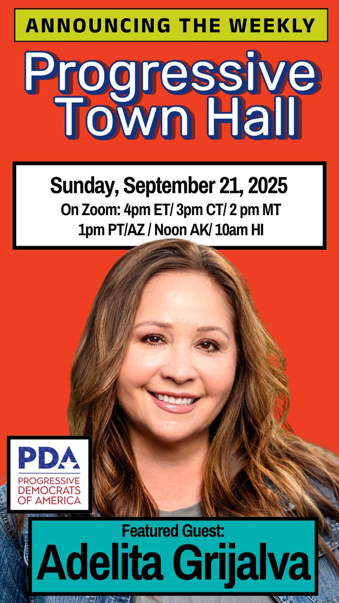 RSVP for Today's Progressive Town Hall with Adelita Grivalva. On Tuesday, she will become the first Latina elected to Congress from AZ

Get the Zoom invitation here: bit.ly/PDA-TownHallRS…
<a href="/AdelitaForAZ/">Adelita Grijalva</a>