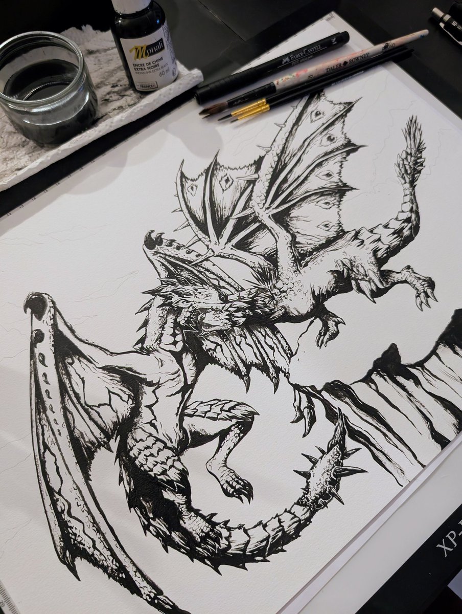 WIP Rathian X RATHALOS 🐲
I work on a new Monster Hunter drawing un Indian ink and brushes!