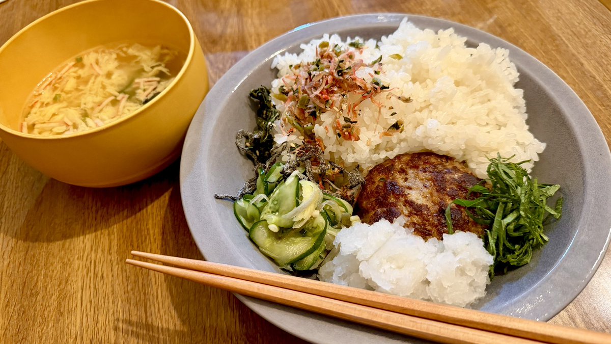 この時間に夜食でこの量(ご飯大盛り)
食べてて終わっている(おかわりもした)
おろしハンバーグは塩で食べる派です