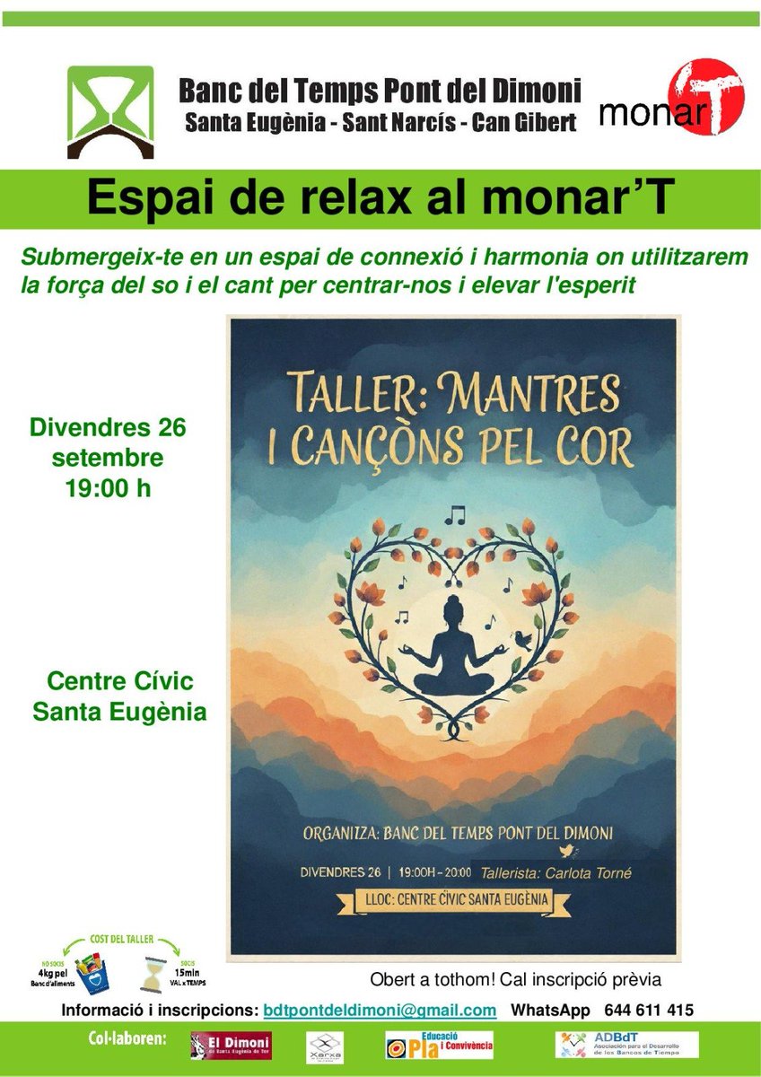 Bdtpontdimoni's tweet image. #bancdeltemps #bancodeltiempo #timebank #ajudamútua #solidaritat #comunitat #economiacolaborativa
#ccivics_gi @AVSantNarcis #avvsantaeugenia #avcangibertdelpla @FestivalMonart