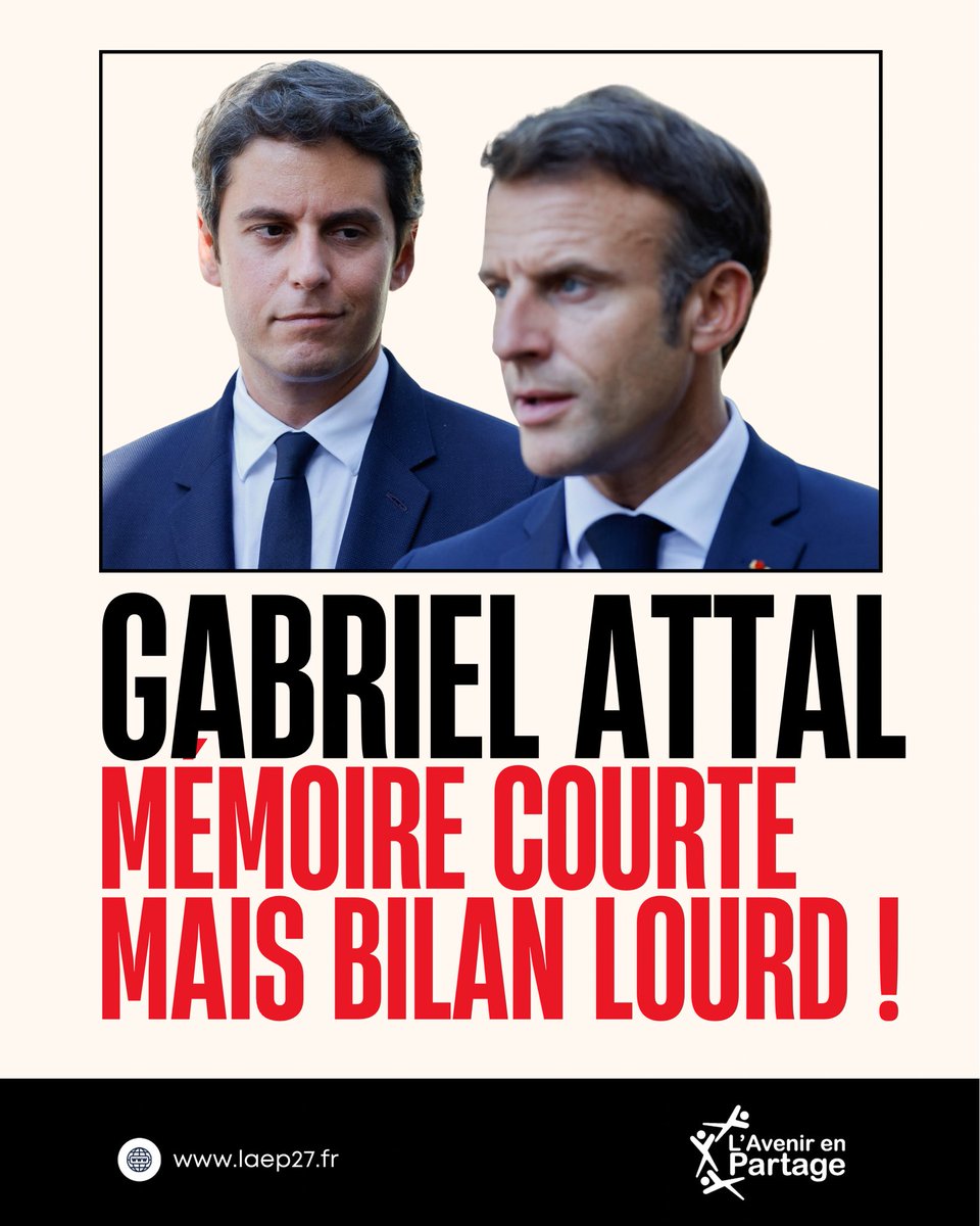 Attal, mémoire courte mais bilan lourd

Aux universités de son parti, Gabriel Attal a prononcé un discours lunaire. Fidèle soutien d’Emmanuel Macron pendant des années, ministre puis Premier ministre de ce même président, le voilà aujourd’hui frappé d’amnésie : pas un mot sur sa