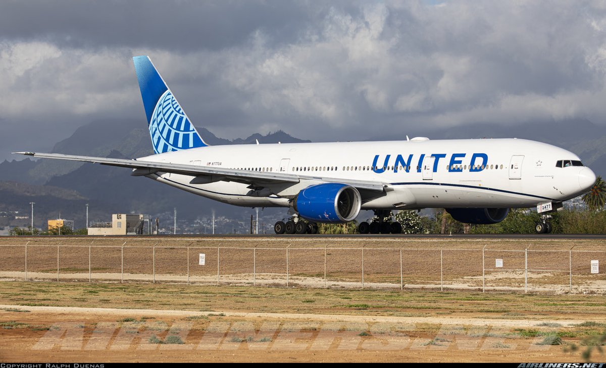 United Air Lines 
Boeing 777-222 N777UA Line #7 
HNL/PHNL Honolulu Intl Airport
August 2025 
Photo credit Ralph Duenas 
Flew on her OGG-DEN December 10, 2023
#AvGeek #Aviation #Airline #AvGeeks #Boeing #B777 #UAL #UnitedAirlines #HNL #Honolulu #Hawaii