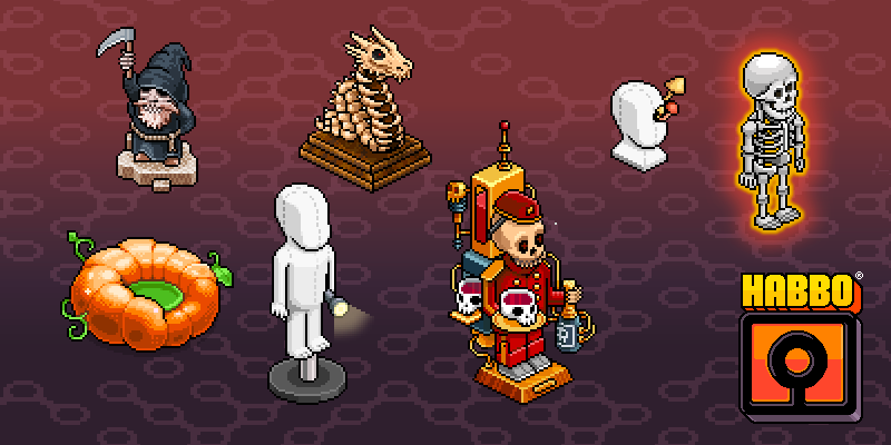 this year’s main Habboween Collectible Set is all about that classic, spooky Habbo aesthetic. the designers have gone all out and drawn on the look and feel that made early Habboweens feel so special!

a couple of quick notes before you start sketching out where you’re going to
