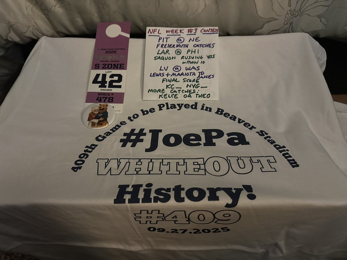 PSUtickets's tweet image. Week #3 NFL Contest 🏈🔵⚪️

Some incredible prizes from @jcohrac &amp;amp; @brokenearbutton including a chance at the best parking pass up for sale for the WHITE OUT Saturday! You could win it! 

Details in the link below 👇 

facebook.com/share/p/1Daxmh…