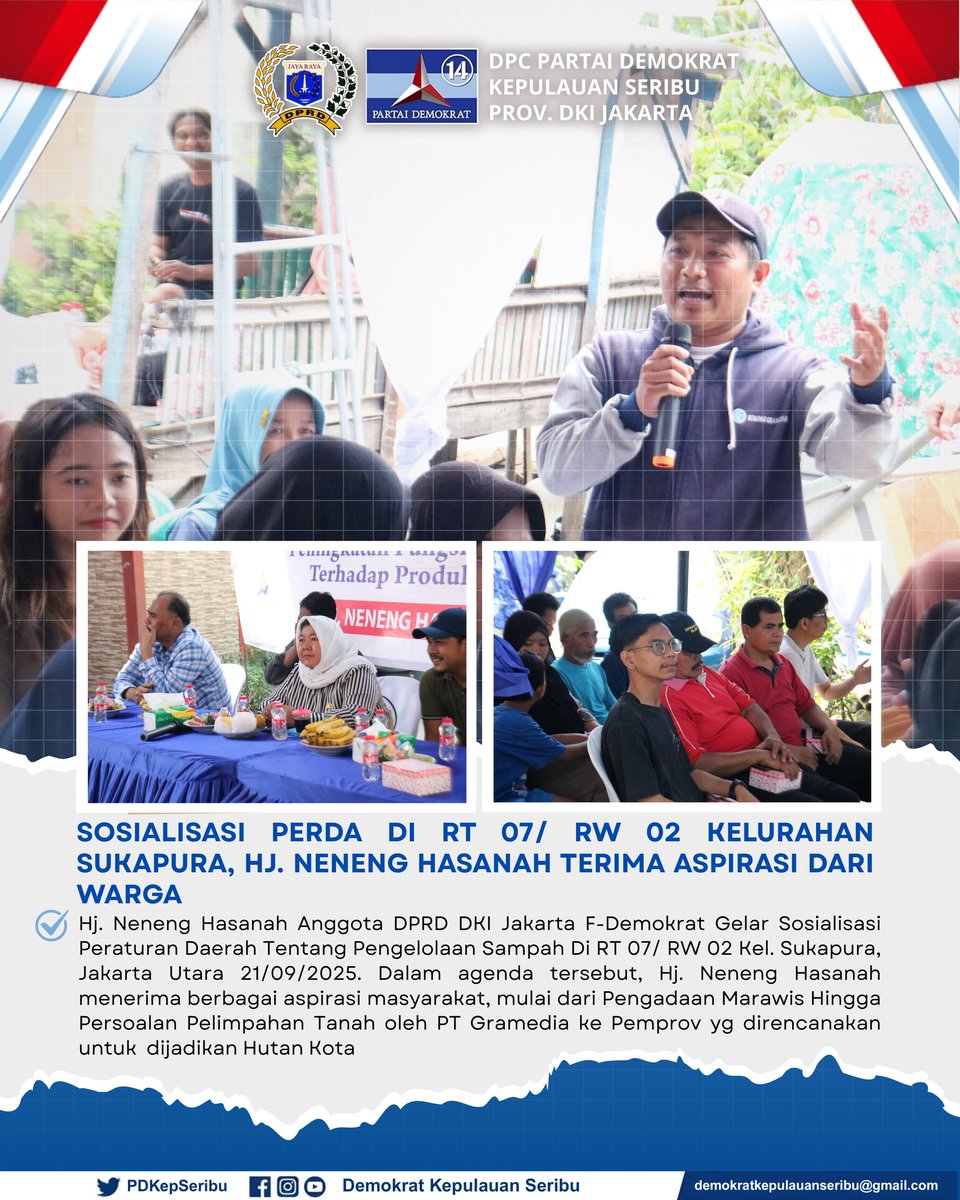 Gelar Sosialisasi Perda di RT 07/ RW 02 Kelurahan Sukapura, Hj. Neneng Hasanah Terima Aspirasi Dari Warga 

instagram.com/p/DO3e_ugEvu0/…

#PartaiDemokrat #HNH #DemokratDKI