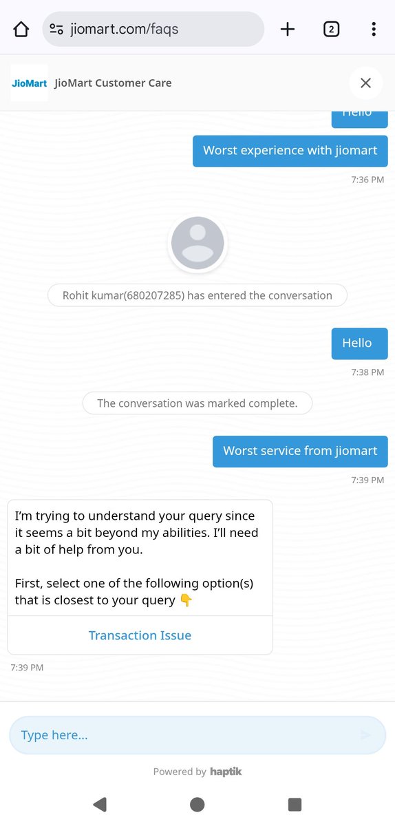 Mehuljain60's tweet photo. Worst customer support from jiomart never expected this from @JioMart @JioMart_Support https://t.co/UtuqpUBrPq