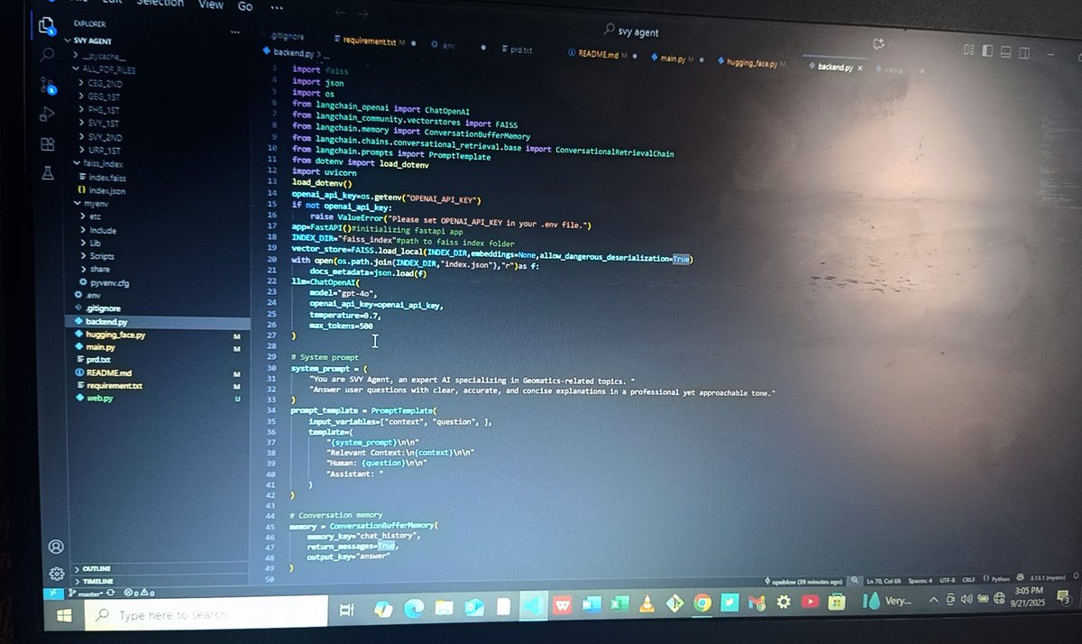 OpeyemiBolatit1's tweet image. Developing the backend of my AI agent using FastAPI to ensure scalability and performance. 
#AI 
#FastAPI
 #BackendDevelopment
#Python 
 #Coding
#LangChain
 #AI 
#buildinpublic 
#BuildingTheFuture