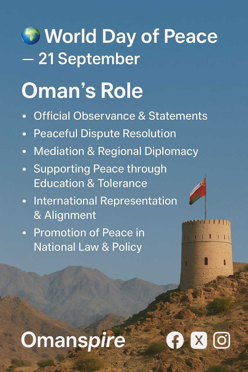 omanspire's tweet image. ✨ “Let’s choose dialogue, kindness, and understanding over conflict.”
#WorldDayOfPeace #SpreadPeace #GlobalUnity #PeaceForAll