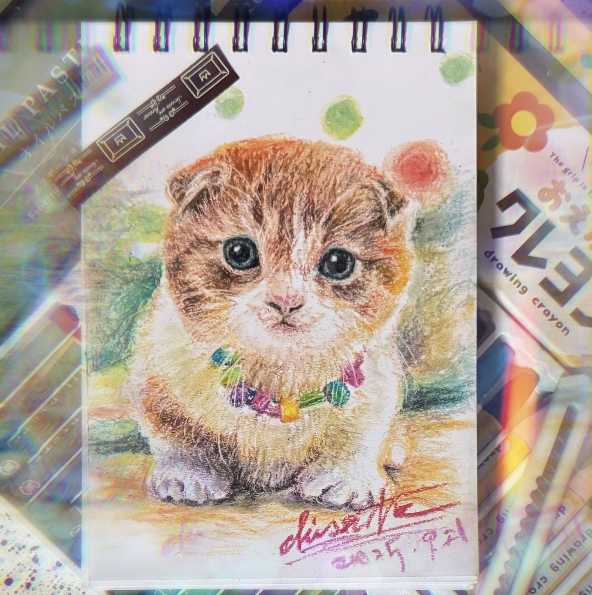 原画　百均のクレヨンと色鉛筆で「子猫と子コアラのまったり」 100均クレヨン - Search / X