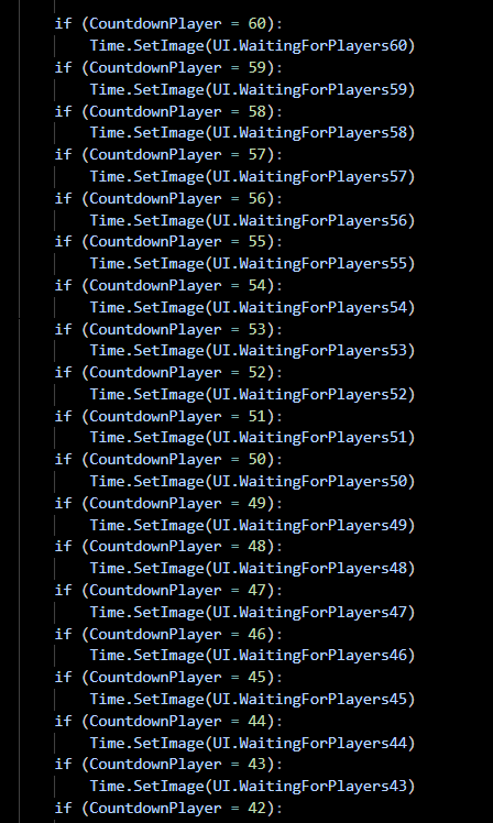 PizzoGames's tweet photo. Fixing a client’s code left behind by another "dev" who bailed on them.

Please, somebody tell them the existence of switch/case (or don't, it's funnier like this🤫😂)

#UEFN #UnrealEngine https://t.co/NjjaWBufSd