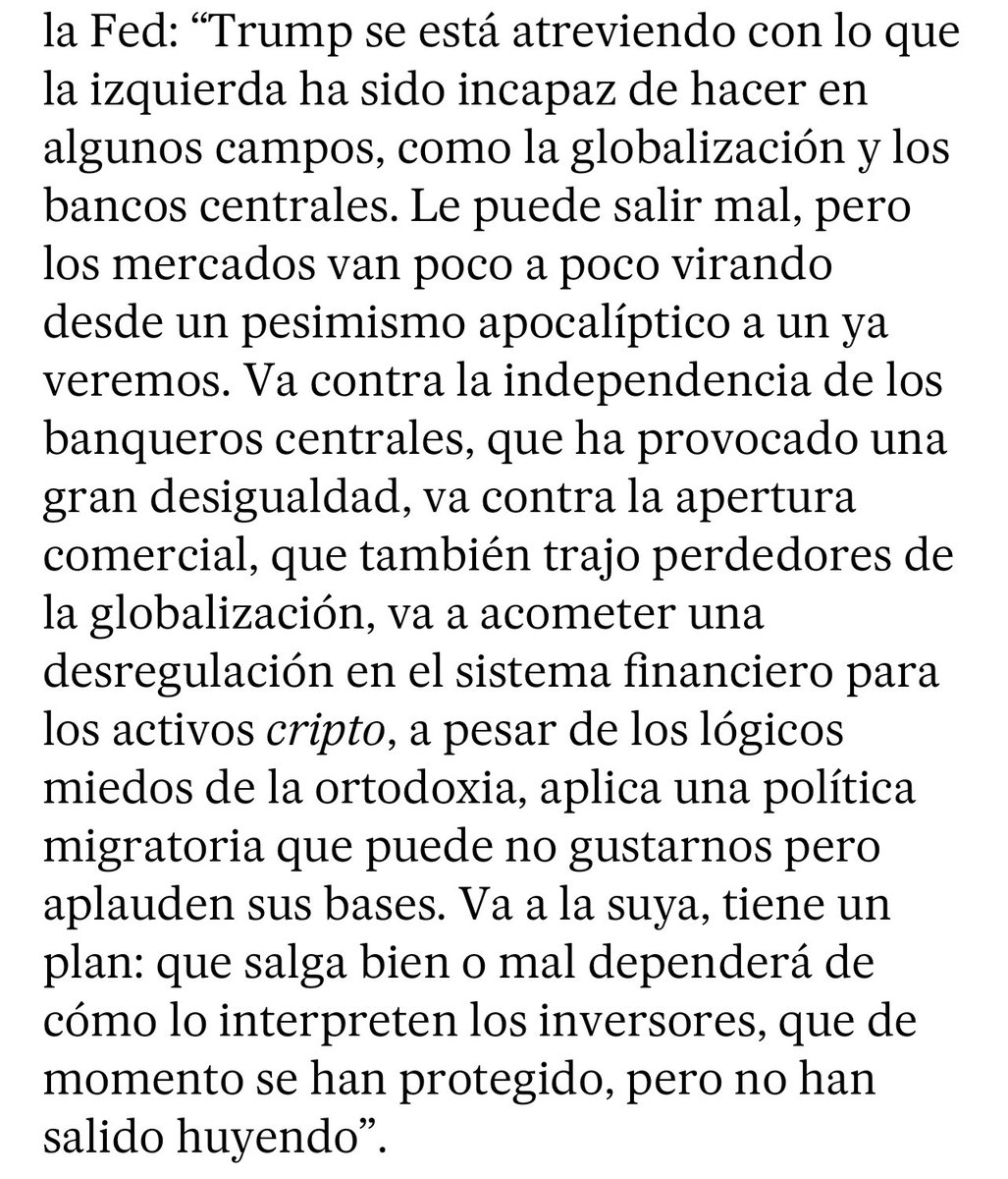 Muy recomendable este artículo de <a href="/claudiperez/">Claudi Pérez</a> para entender qué pretende Trump con su lucha contra la Reserva Federal: elpais.com/economia/2025-…

Me quedo con esta reflexión de <a href="/nachoalvarez_/">Nacho Álvarez</a> sobre lo que la izquierda no se ha atrevido a hacer y Trump sí 👇🏻
