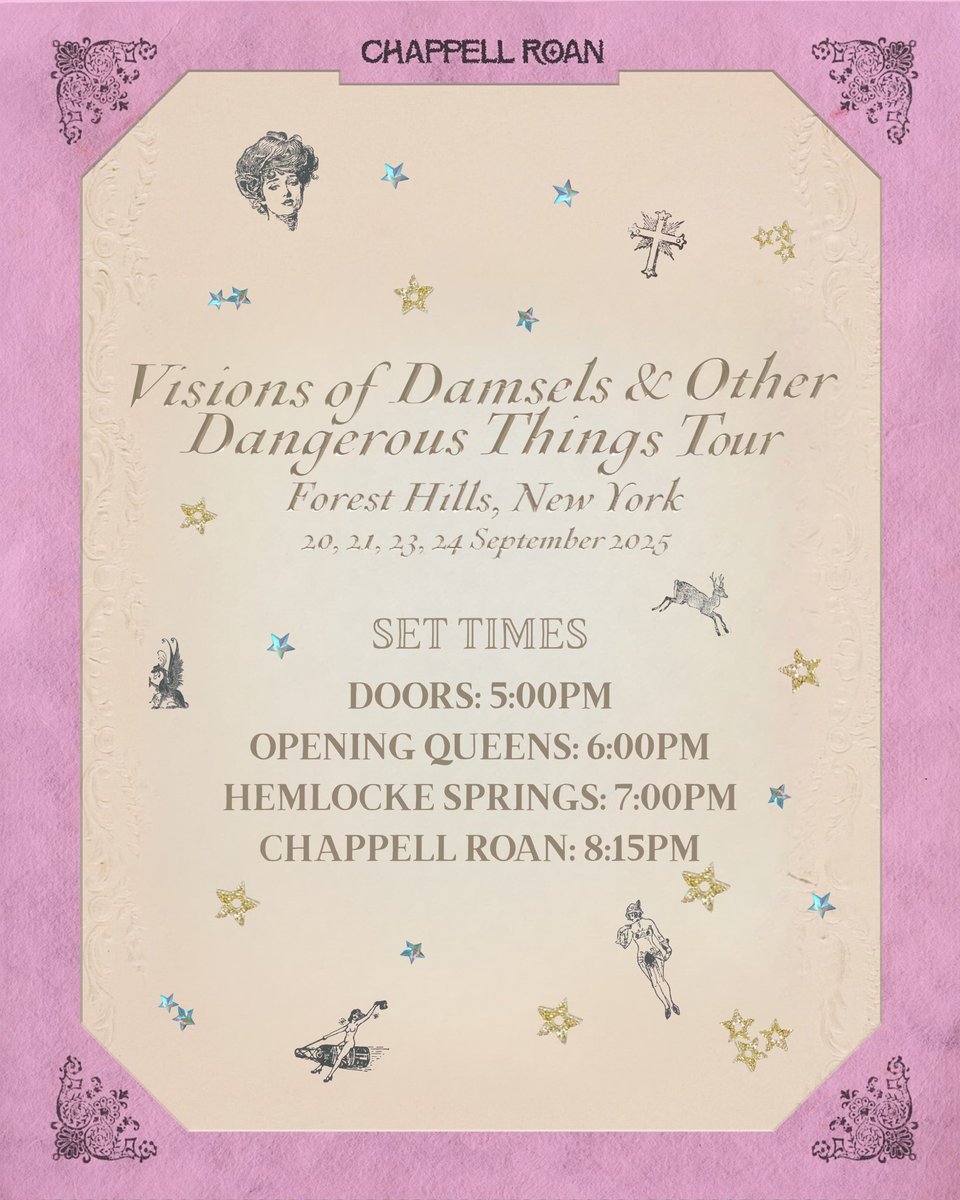 chappell roan’s ‘visions of damsels &amp; other dangerous things’ tour continues today for the second of four sold out shows at forest hills stadium in NY! follow for updates⋆.˚⟡ ࣪ ˖