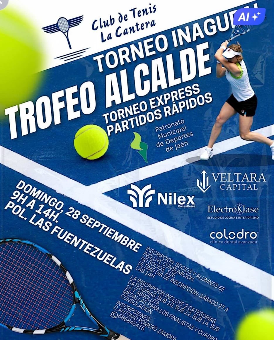 Las pistas de Las Fuentezuelas acogen el 28 de octubre el Torneo Inaugural Trofeo Alcalde, el primero de muchos que organizará el recién creado CT La Cantera 🎾 

Se disputará en las categorías sub 10, 12, 14 y 16, y absoluta 

Inscríbete en el 686 84 54 15 📲 (Antonio Romero)