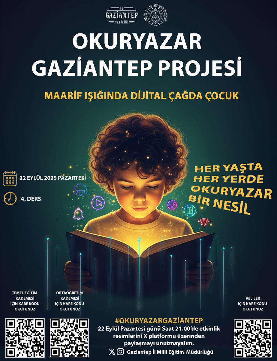 📖✨ Okuryazar Gaziantep Projesi

Maarif ışığında dijital çağın çocuklarıyla buluşmaya devam ediyoruz.
Her yaşta, her yerde okuryazar bir nesil yetiştirmek için birlikteyiz. 🌍📚

Etkinlik kapsamında öğrenci ve velilerimiz için EBA ve Velivizyon platformları üzerinden izletilmesi