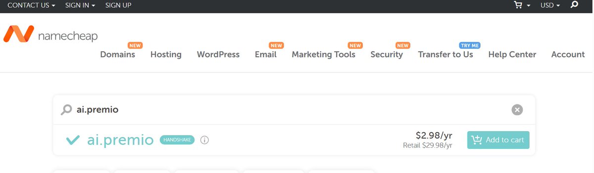 🚀 ai.premio is available on Namecheap for just $2.98 🤯
And that’s not all  tons of other names under .premio are up for grabs at the same price!
Don’t miss this chance to own premium digital real estate.
#domains #Handshake #TLD #ai #hns #namecheap $hns #domainname #domainsales