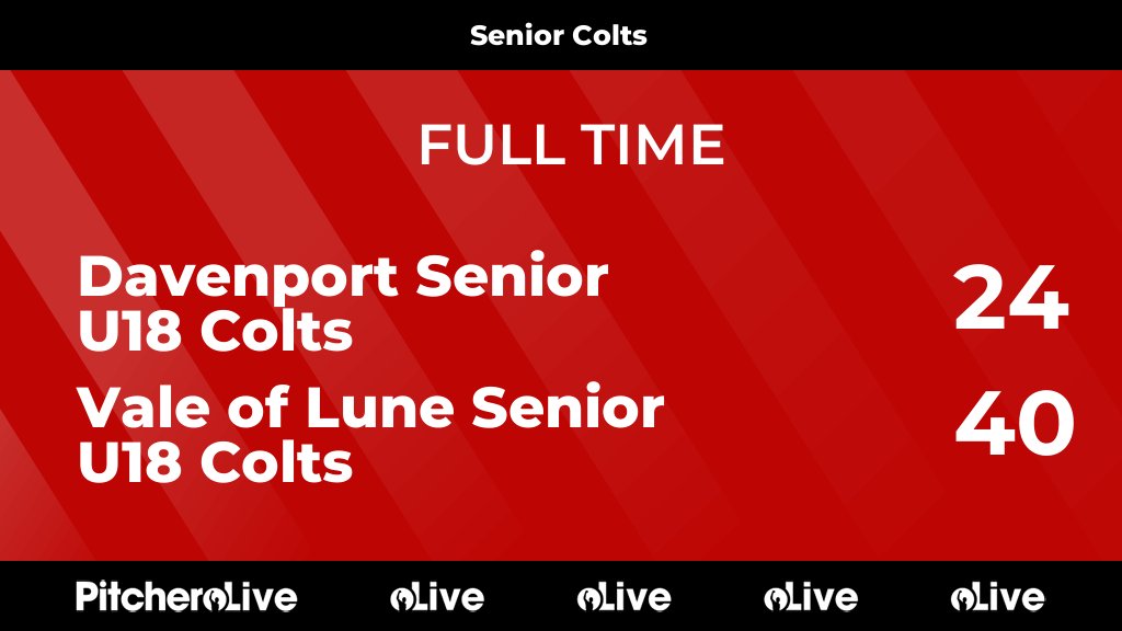 FULL TIME: Davenport Senior U18 Colts 24 - 40 Vale of Lune Senior U18 Colts
#DAVVAL #Pitchero
valeoflunerufc.org/teams/238592/m…