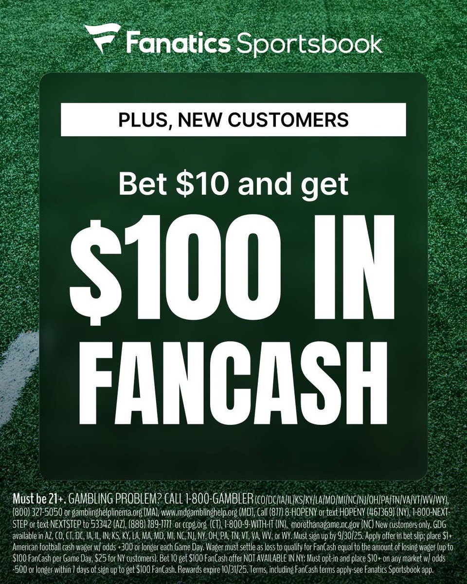 JimmySportPicks's tweet photo. 💰 Place a $10 bet on my TD Parlay &amp; get $100 in fan cash win or lose.

Join here ✍️ https://t.co/b17sDj4Aoa

Perfect way to get $100 for Sundays bets.

21+ Gamble Responsibly | T&amp;C’s Apply https://t.co/9XC3nySnHY