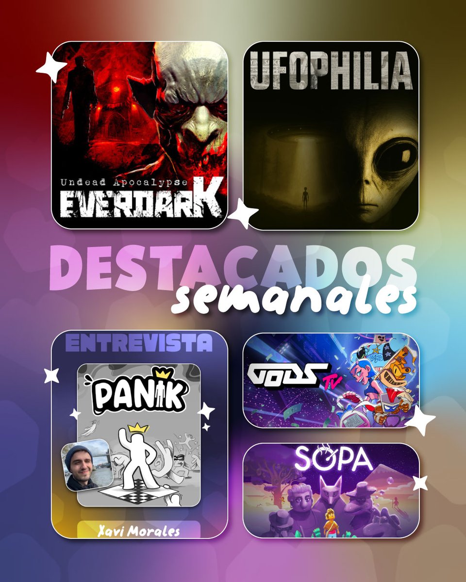 💥¿Te perdiste las novedades de la semana?

🧛‍♀️ #Everdark sale el 24/10
👽 Anunciado #Ufophilia de k148
🎤 Entrevista a Xavi Morales sobre #Panik
📺 Anunciado #godstv de Melbot Studios + demo 
🥔 #Sopa llega el 07/10

¡Buenas tardes! ⛈️☕️

👉 Más: inagame.es