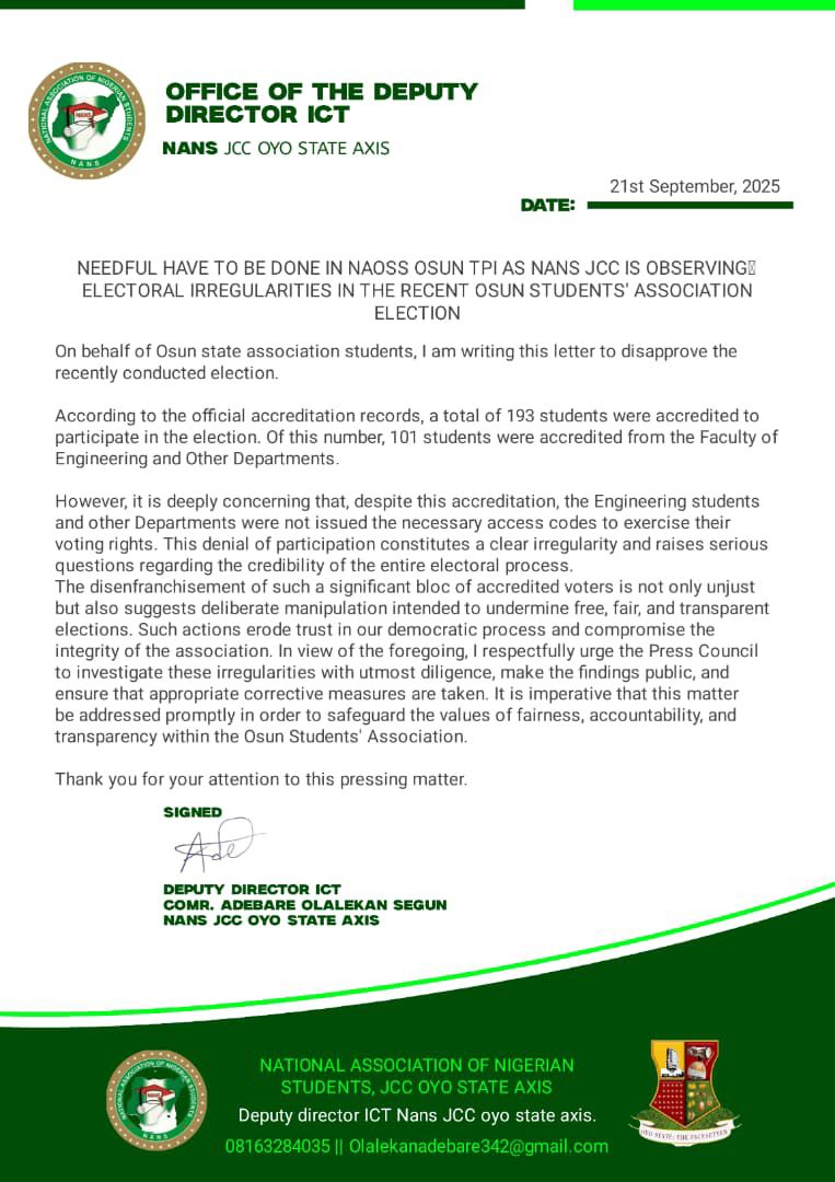 Dmarkstra's tweet photo. PETITION AGAINST ELECTORAL COMMITTEE

CC:
The Rector, The Polytechnic, Ibadan
The Dean, Students’ Affairs, The Polytechnic, Ibadan
SSA on Students’ Affairs, Osun State
SSA on Students’ Affairs, Oyo State
#Nigeria #polyibadan #election https://t.co/UH19vORa3g