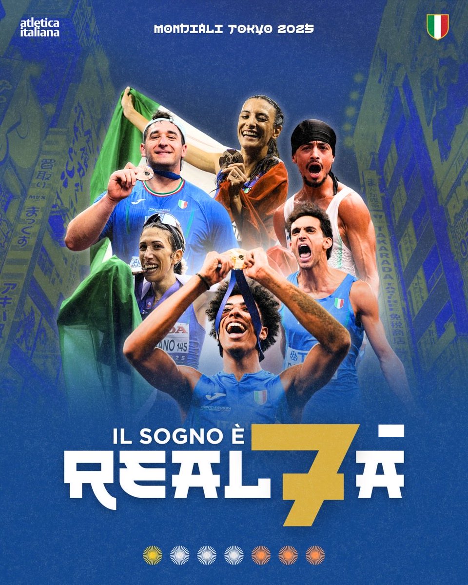UN SOGNO CHE DIVENTA REAL7À ✨

7 medaglie, è record azzurro ad un Mondiale.

#atleticaitaliana #Tokyo2025 #LaCittaDeiSogni