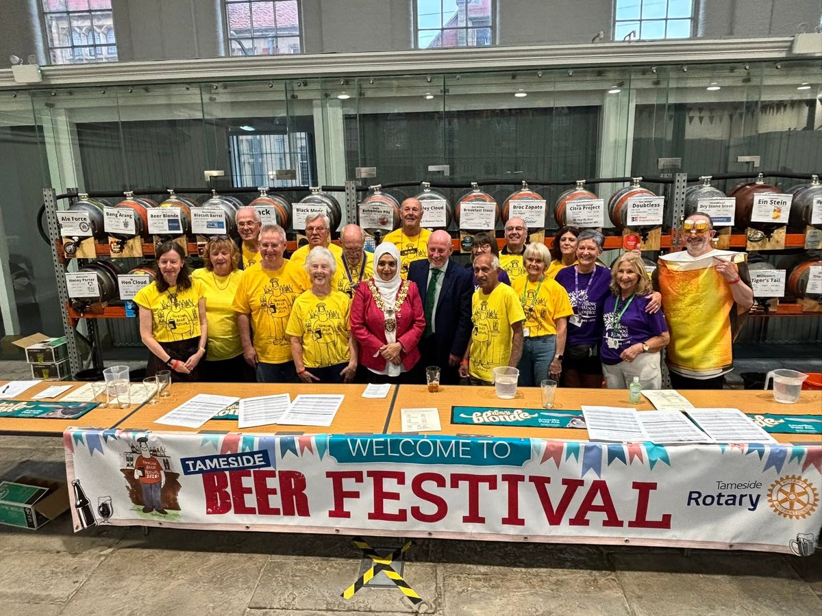 Rotarians welcoming Cllr Shibley Alam, her consort and volunteers from Willow Wood Hospice to the Charity beer festival.