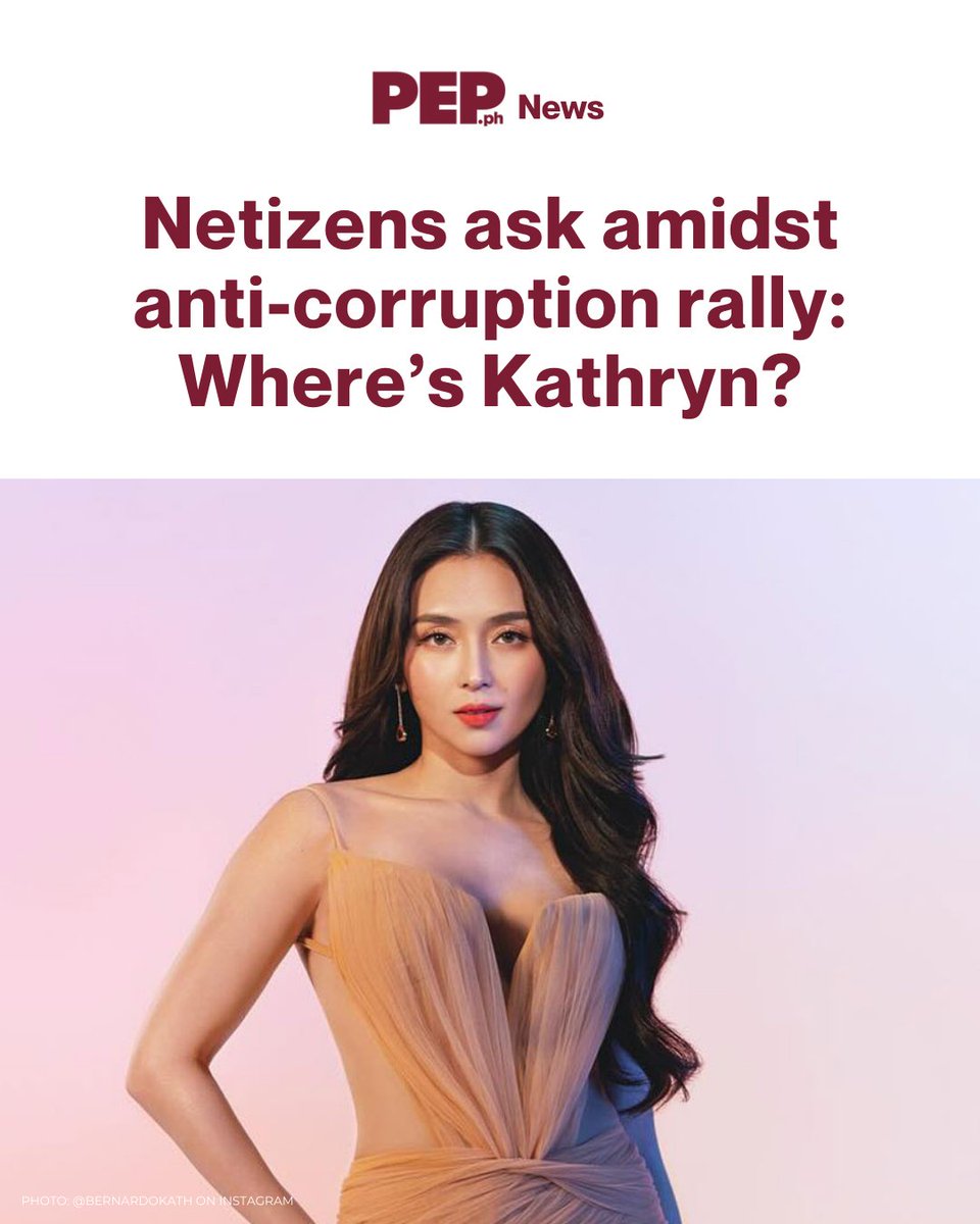 While a lot of people appreciate some of the celebrities' participation in today's rally, some netizens notice Kathryn Bernardo's silence about it and about the issue of corruption in the government.

Read: tinyurl.com/2s39spyt