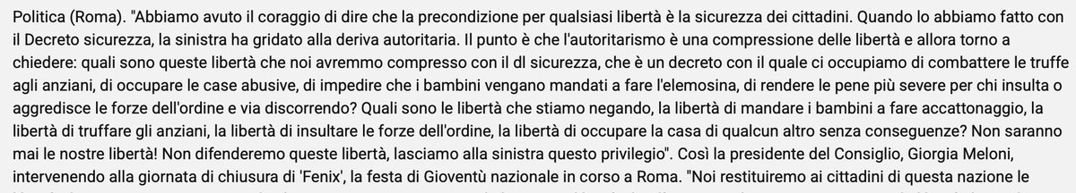 No, cara Meloni, non faccia cherry picking di ciò che le conviene, ma dica le cose come stanno, per una volta. 

Sul piano del metodo, avete "scippato" al Parlamento un ddl che richiedeva di completare il suo iter e lo avete trasfuso in un decreto-legge, senza alcuna necessità e